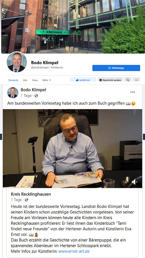 facebook: Landrat Bodo Klimpel liest Tami findet neue Freunde