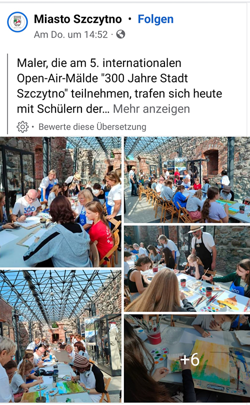 Bericht der Stadt Szczytno über das gemeinsame Malen mit Schulkindern in der Ruine der alten Kreuzritterburg