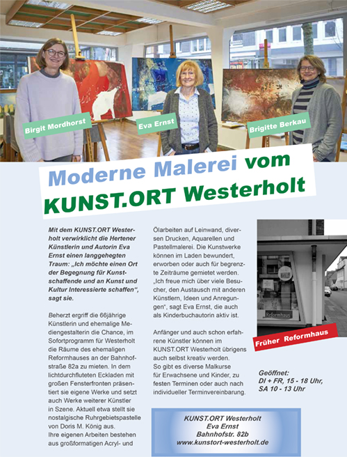 Kunst, Kultur Herten, Kunstort Galerie Westerholt, Eva Ernst, Birgit Mordhorst, Brigitte Berkau
