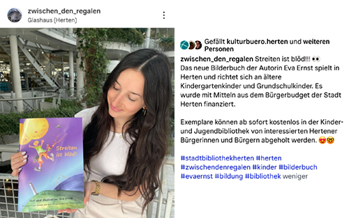 Kunst Kultur Herten, Stadtbibliothek Herten, Glashaus, Kinderbuch Stsreiten ist blöd, Eva Ernst